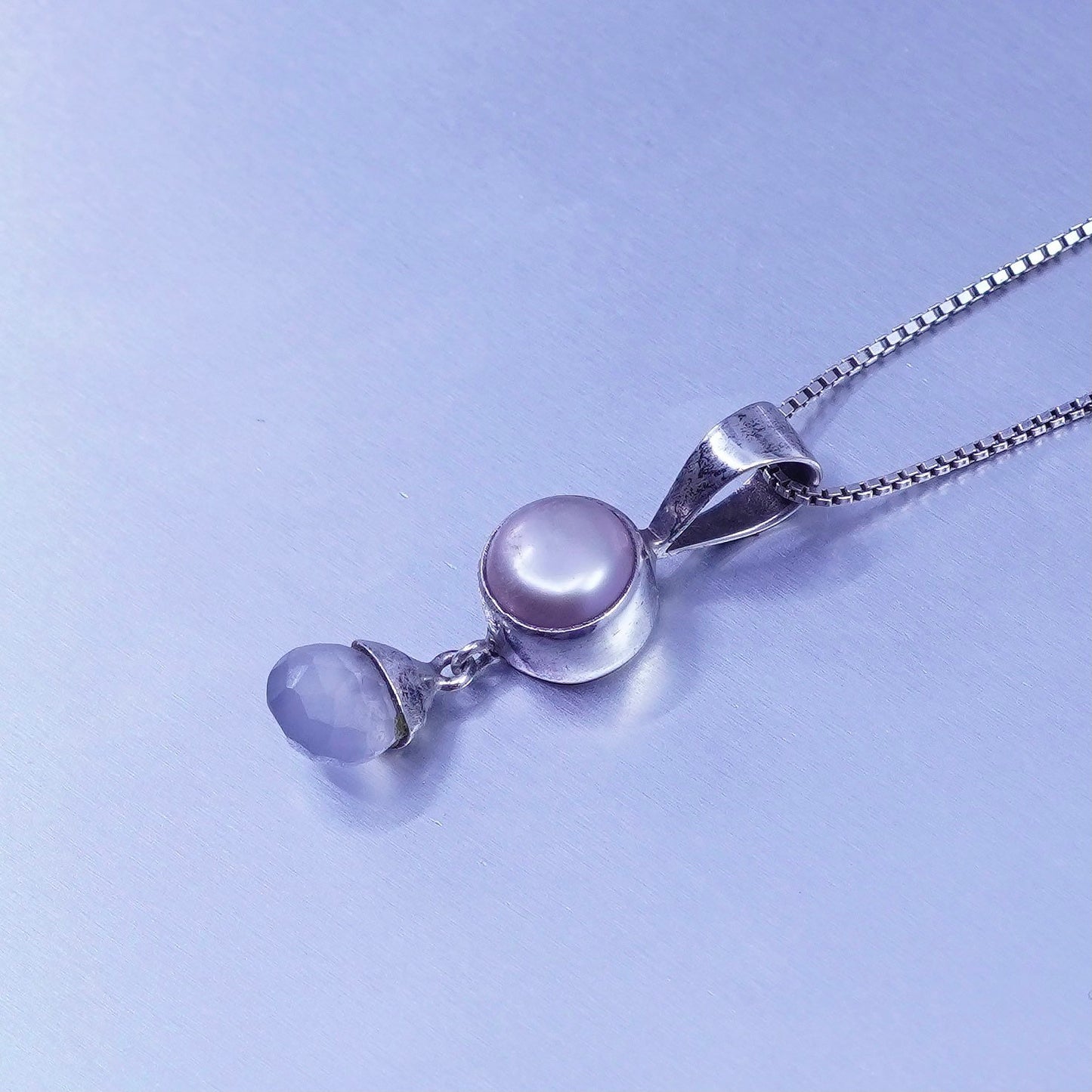 16”, acleoni Sterling 925 silver box necklace pearl pendant teardrop crystal