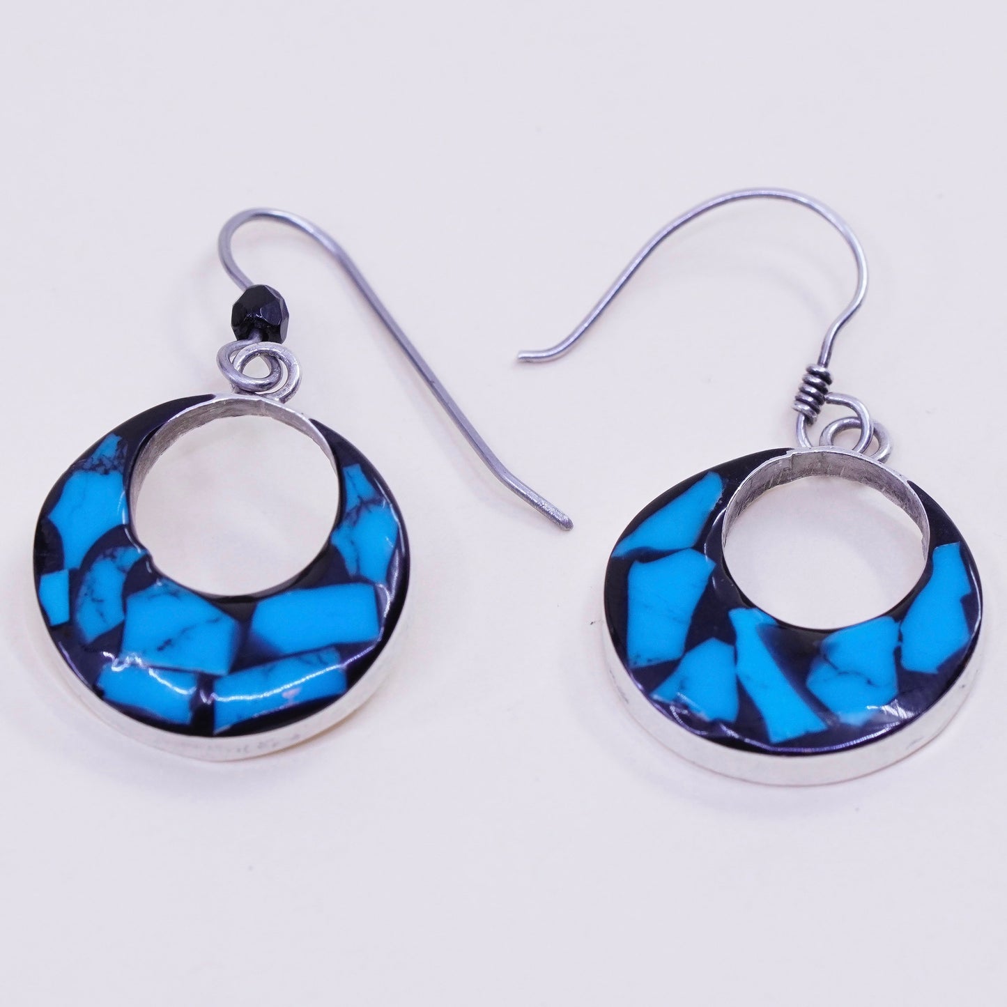 Vintage sterling silver handmade earrings, mexico 925 with circle turquoise