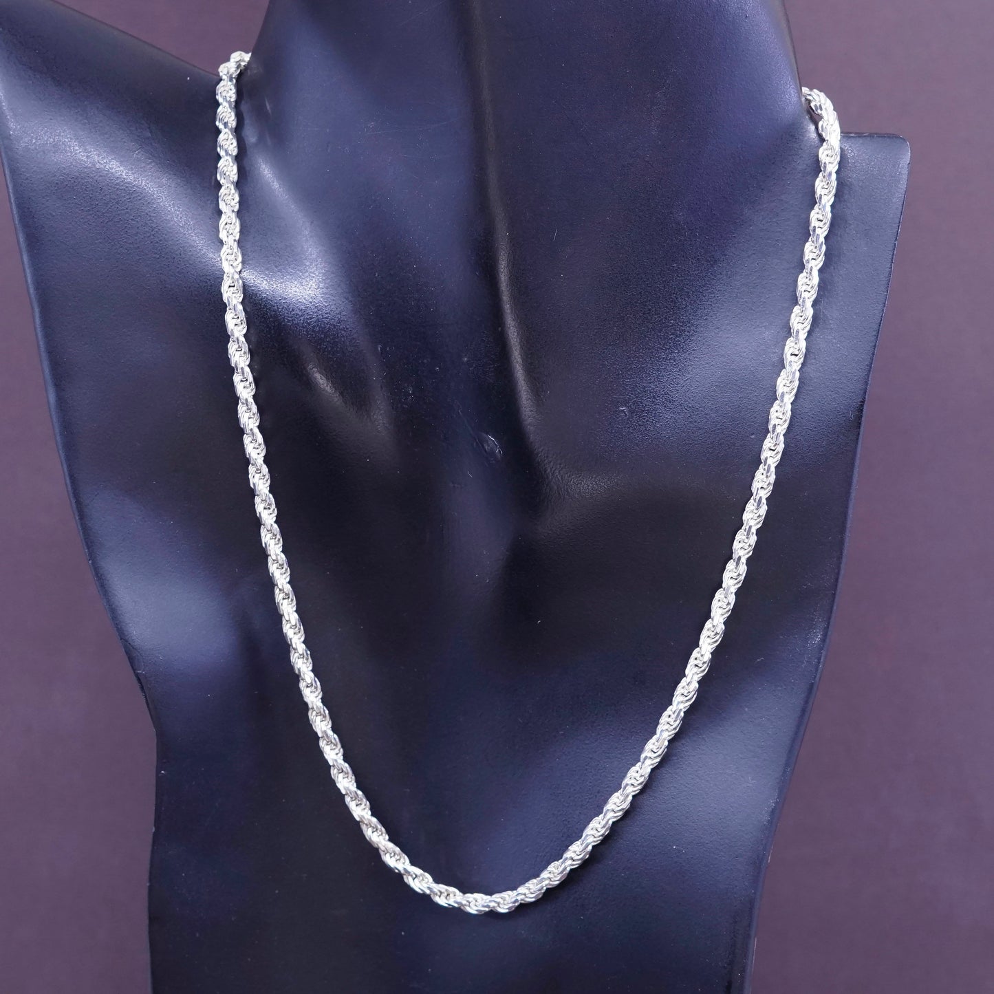 18”, 4mm, vintage Sterling silver necklace, solid Italy 925 silver rope chain