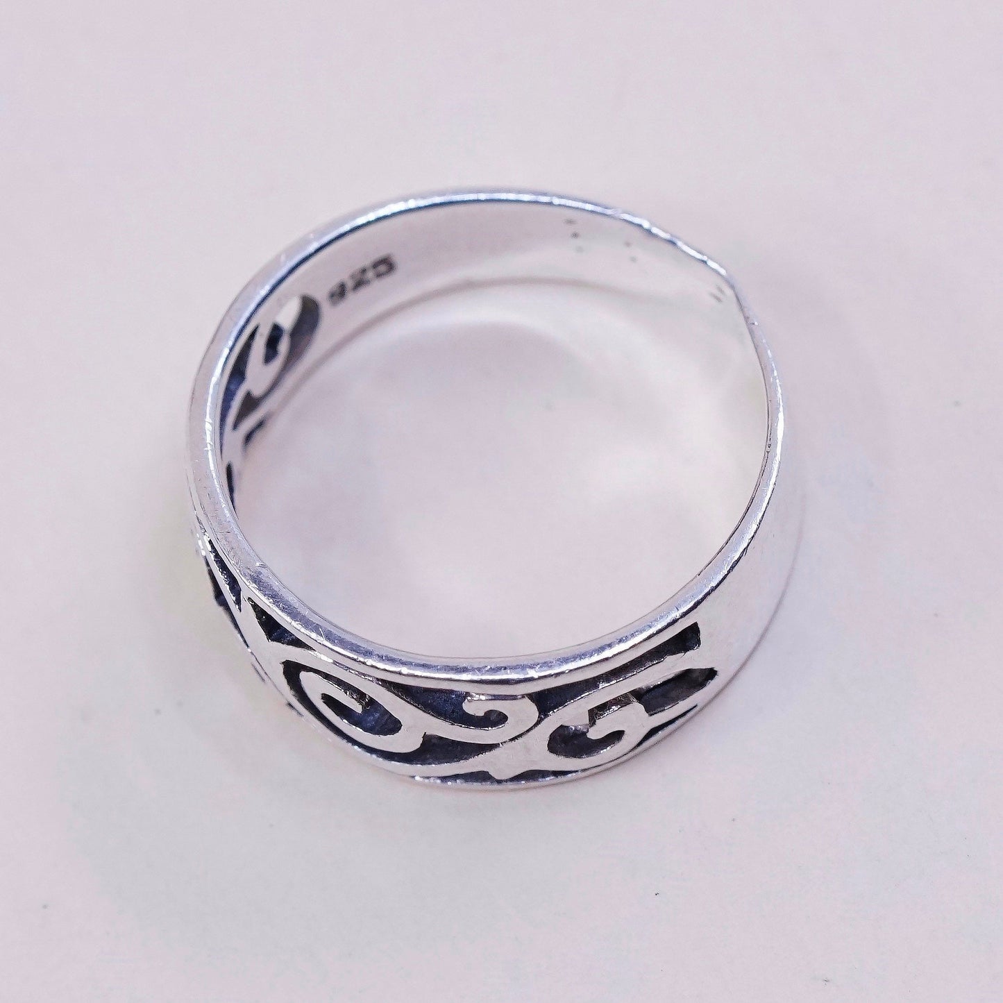 sz 6, vtg Sterling silver handmade ring, mexico 925 band w/ swirl wave