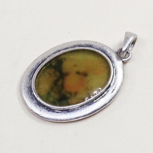 Vintage Sterling Silver Handmade Pendant, 925 Silver With Resin Inkay