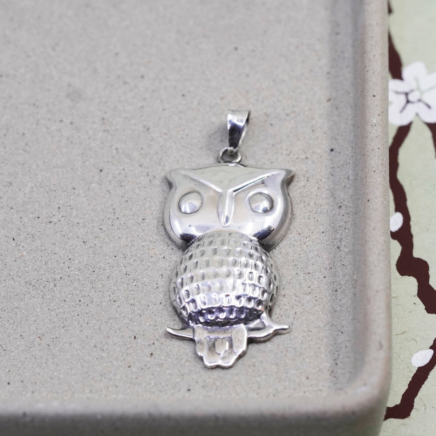 Vintage Sterling 925 Silver handmade owl bird pendant