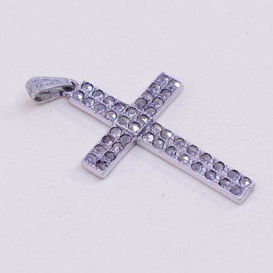 Vintage handmade sterling 925 silver cross pendant with marcasite