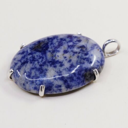 Vtg Sterling 925 Silver Handmade Filigree Pendant W/ Oval Sodalite, Stamped 925