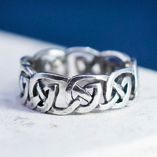 Size 6.5, vtg sterling silver handmade ring, 925 filigree braided woven band