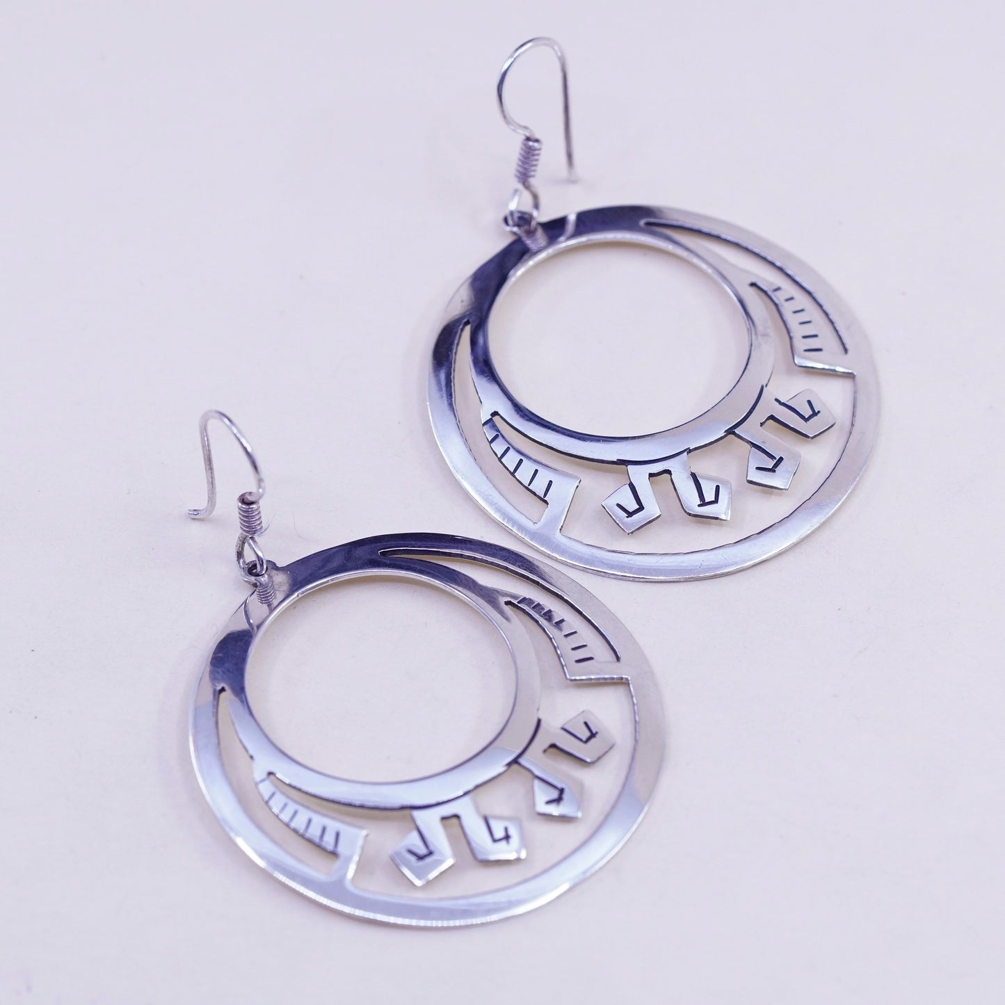 Vintage Sterling silver handmade earrings, 925 filigree circle disc