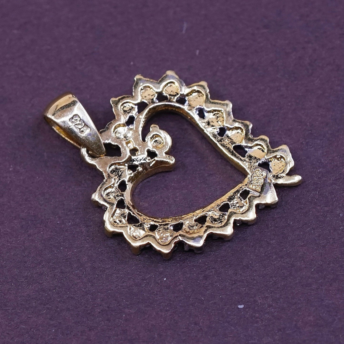 sterling silver handmade pendant, gold 925 heart w/ diamond