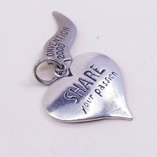 VTG Sterling silver pendant, 925 heart charm w/ ”share your passion”