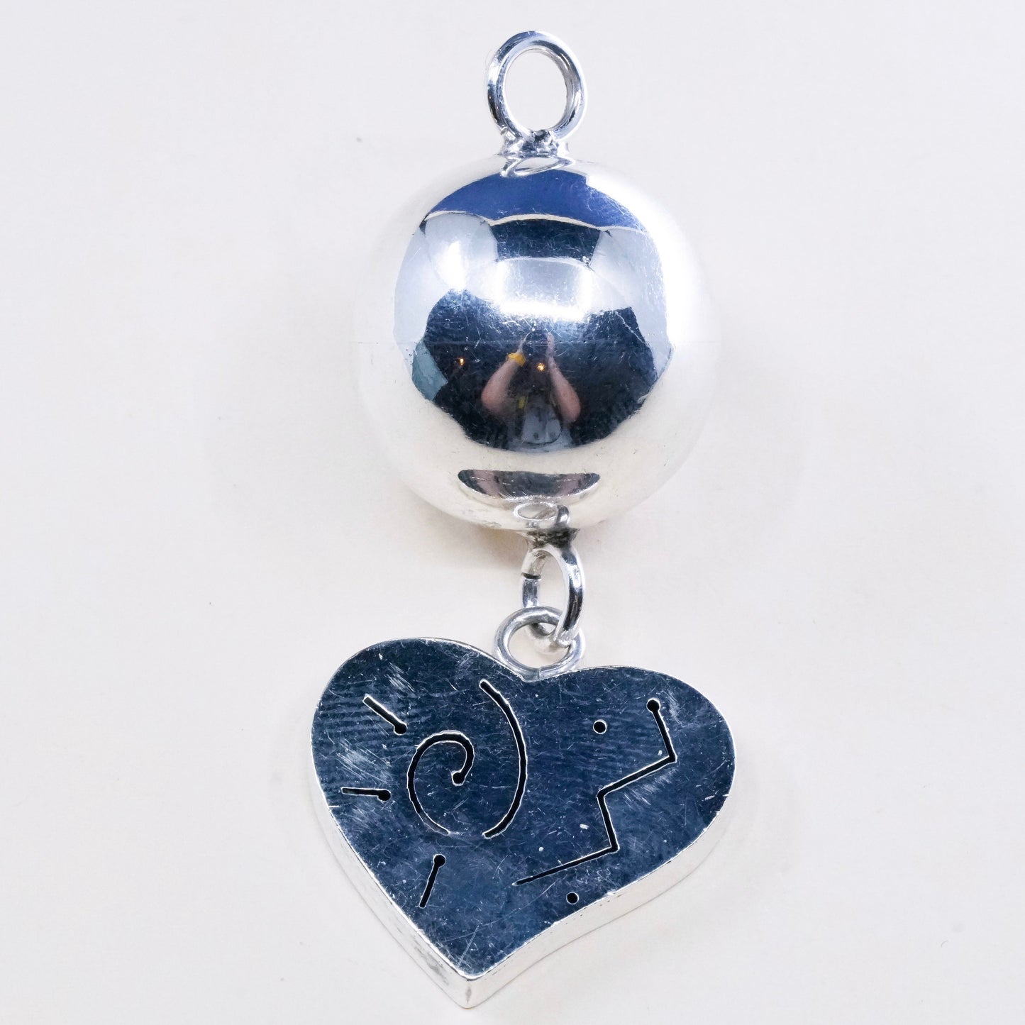 vtg Sterling silver high polished chime harmony ball, 925 bell w/ heart charm