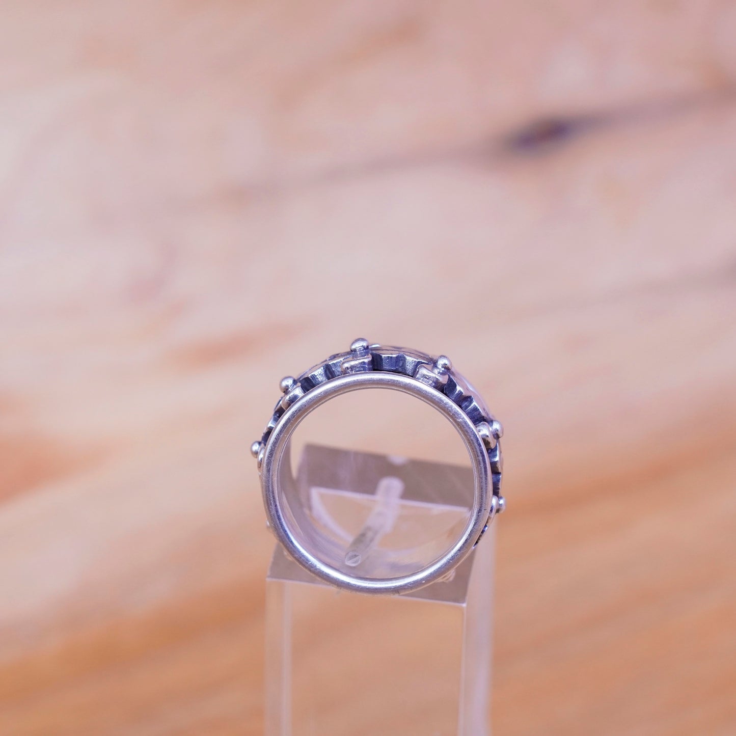Size 6.5, vintage Sterling silver prayer ring, 925 spinner flower band