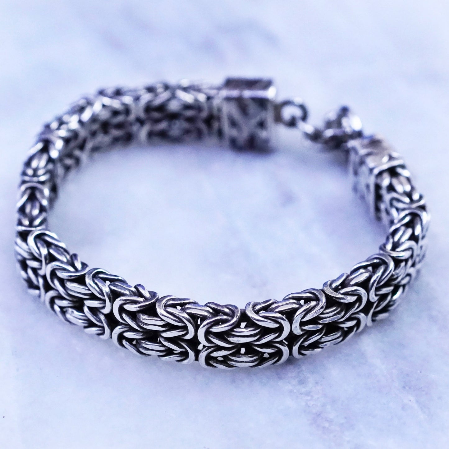 6.75”, Sterling silver bracelet, double strands 925 Byzantine, birdcage chain