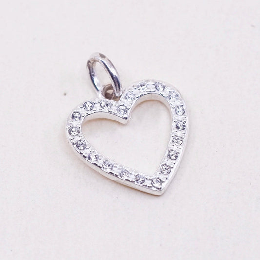 Vintage sterling silver heart charm, 925 pendant with Cz inlay