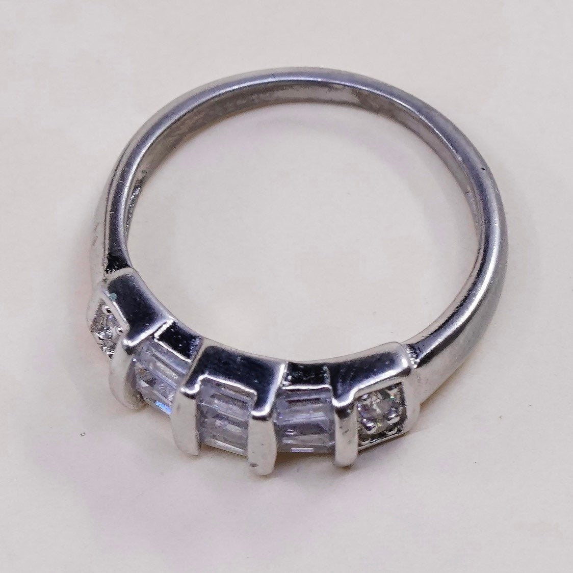 sz 6, vtg Sterling silver statement ring, statement band, 925 w/ emerald cut CZ