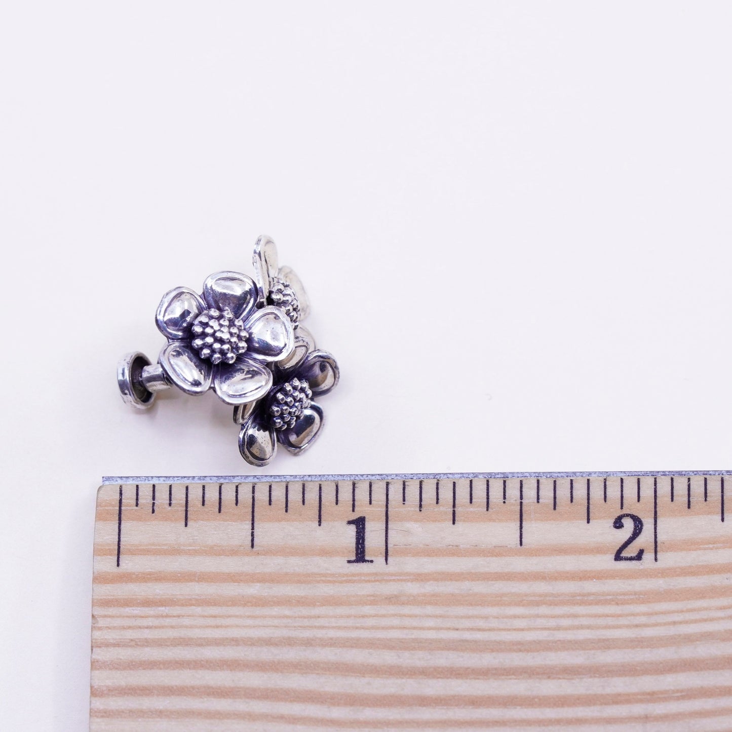 Vintage Sterling silver handmade earrings, 925 screw back flower earrings