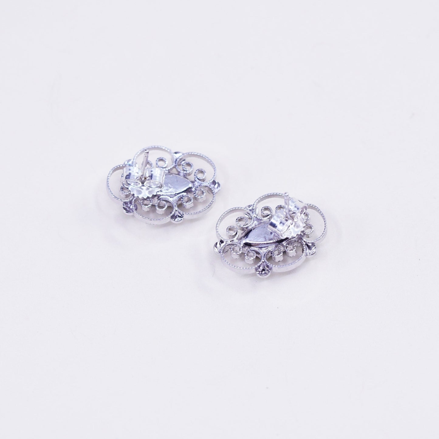 Vintage sterling 925 silver cz studs, filigree hematite earrings