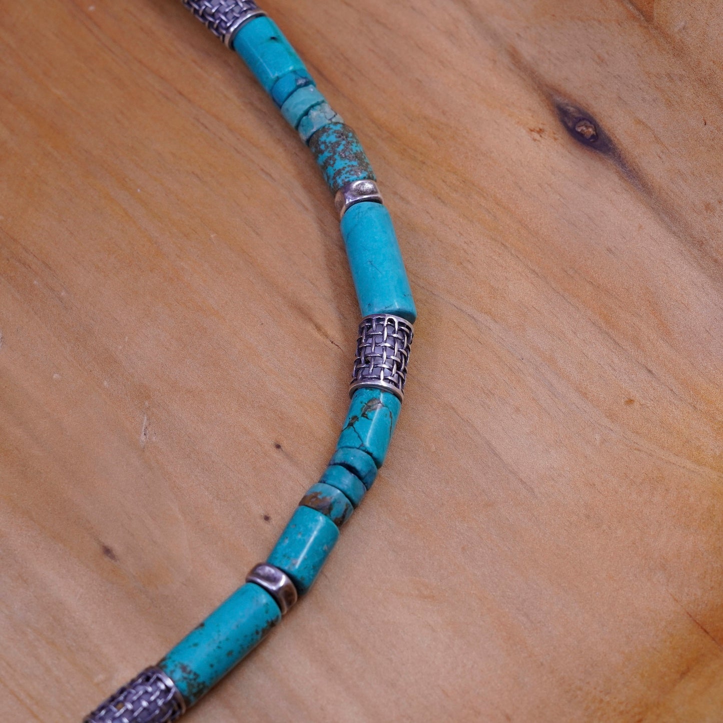 16”. Vintage Native American heishi handmade necklace with turquoise tube beads