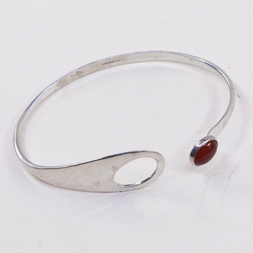 6.75”, ed levin sterling Spoon Bangle, Simple 925 Silver Bracelet W/ Carnelian