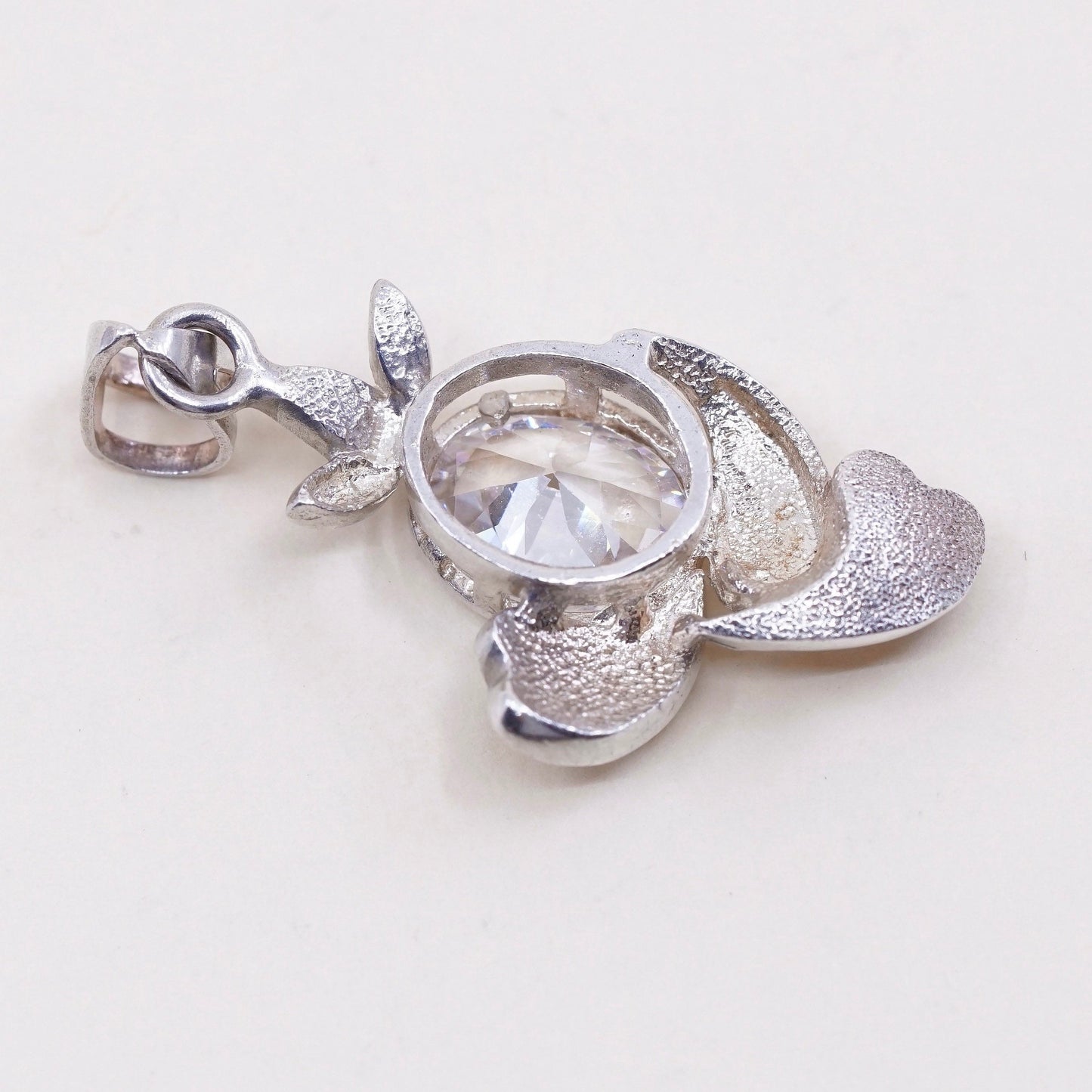 Vintage CCJ sterling silver cz crystal pendant, 925 silver pendant
