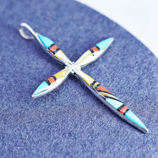 Native American Kary Begay Zuni sterling 925 silver cross pendant turquoise