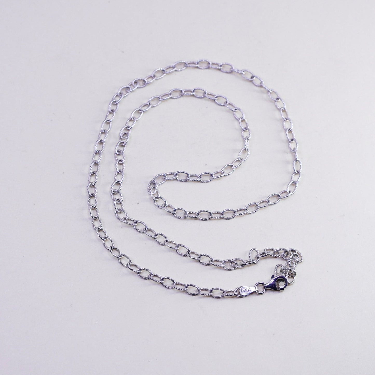 22”, 3mm, Vintage sterling 925 silver textured oval chain, necklace