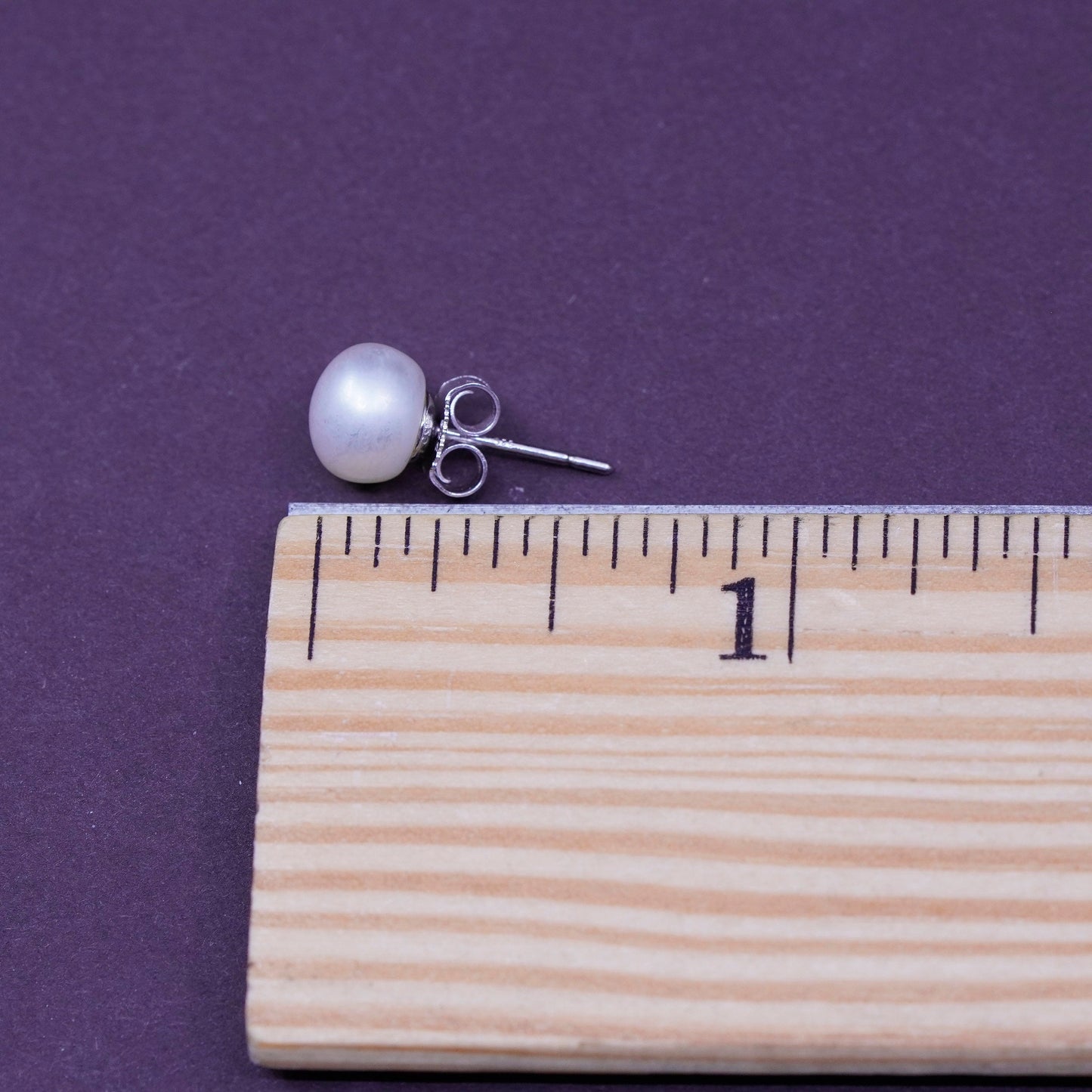 Vintage Sterling silver handmade earrings, 925 silver studs with pearl