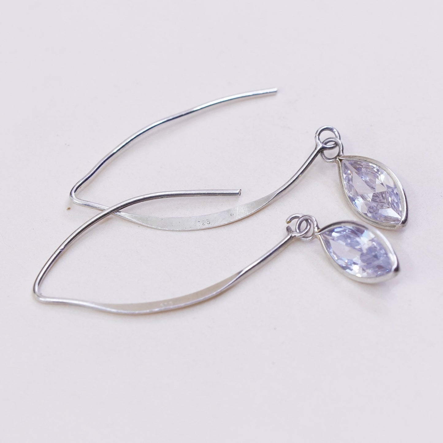 Vintage Sterling 925 silver handmade earrings with Marquise crystal