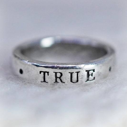 Size 5.75, VTG sterling silver ring, 925 quote band engraved “true love waits”