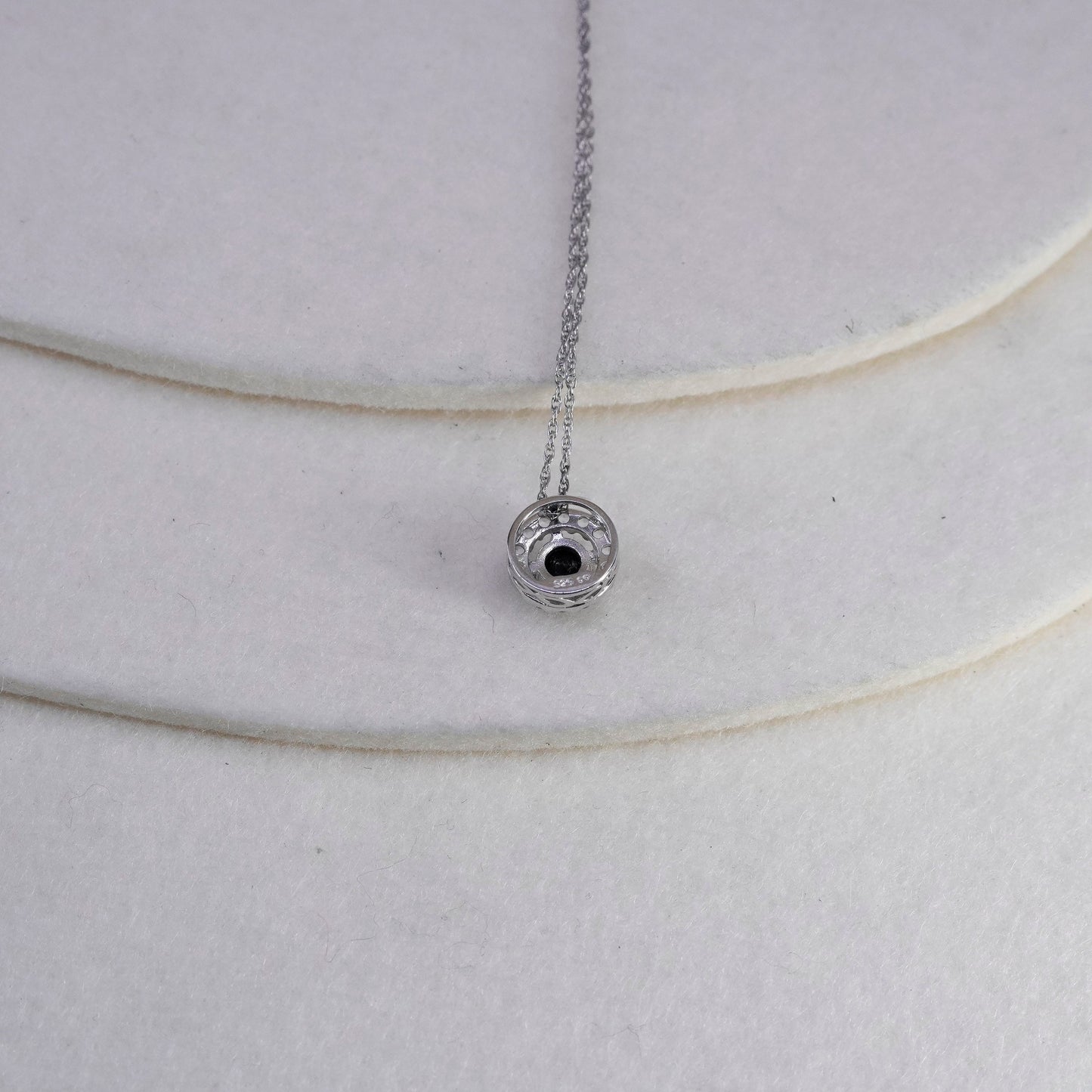 18”, Sterling 925 silver handmade circle chain necklace with sapphire pendant