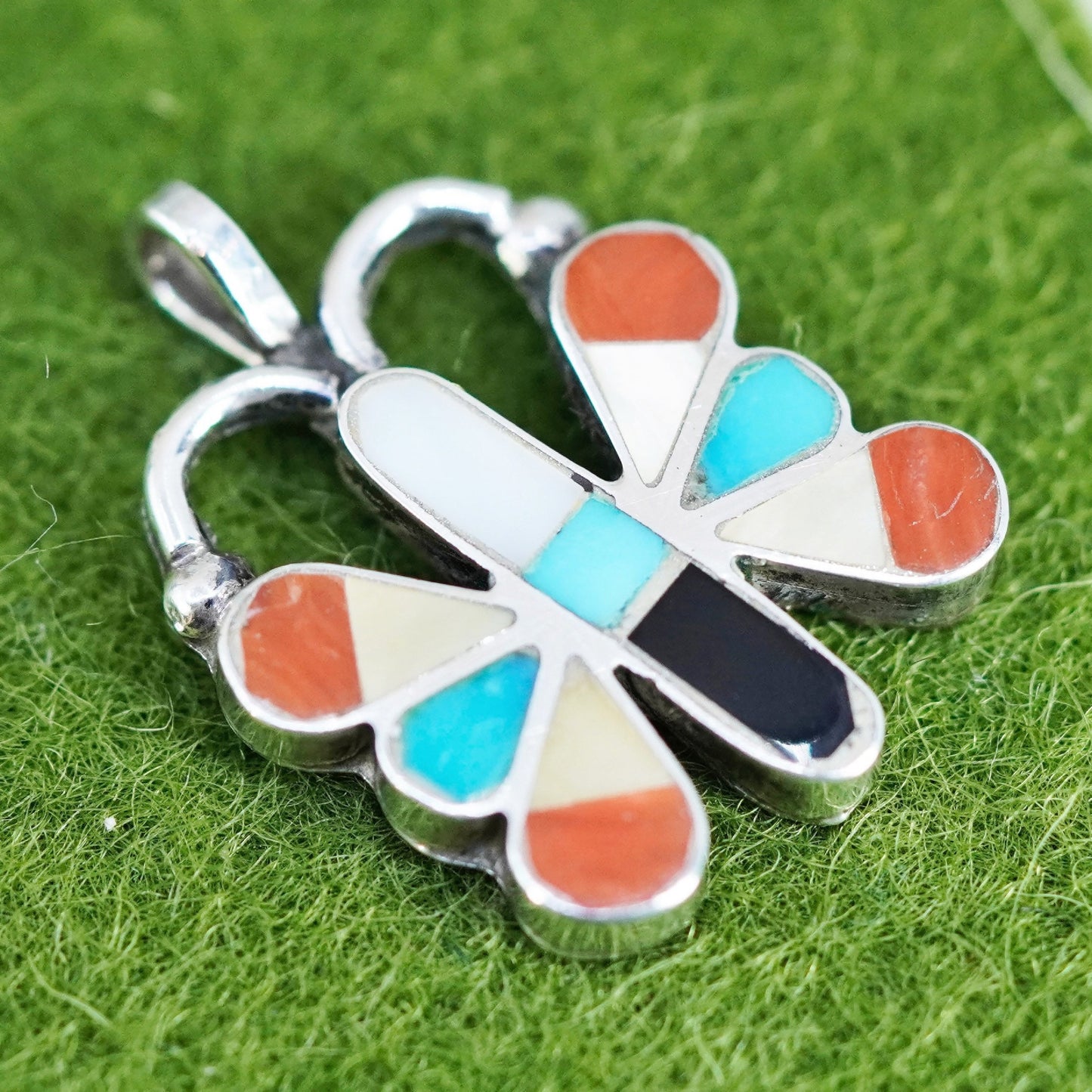 sterling silver pendant, southwestern, Native American 925 butterfly turquoise