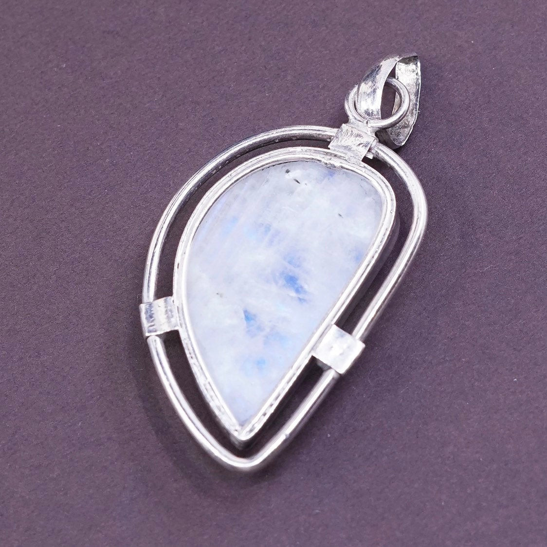 vtg Sterling Silver Handmade Pendant, solid 925 silver with moonstone