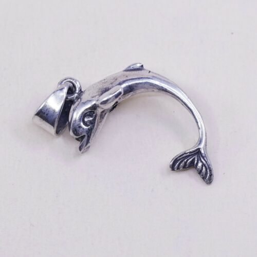 Vintage Sterling Silver Dolphin Pendant, Solid 925 Silver Charm, Stamped 925