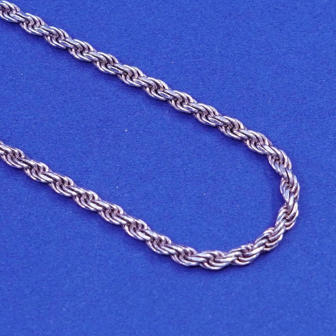 24”, 3mm, vintage FJK italy sterling silver necklace, 925 diamond rope chain