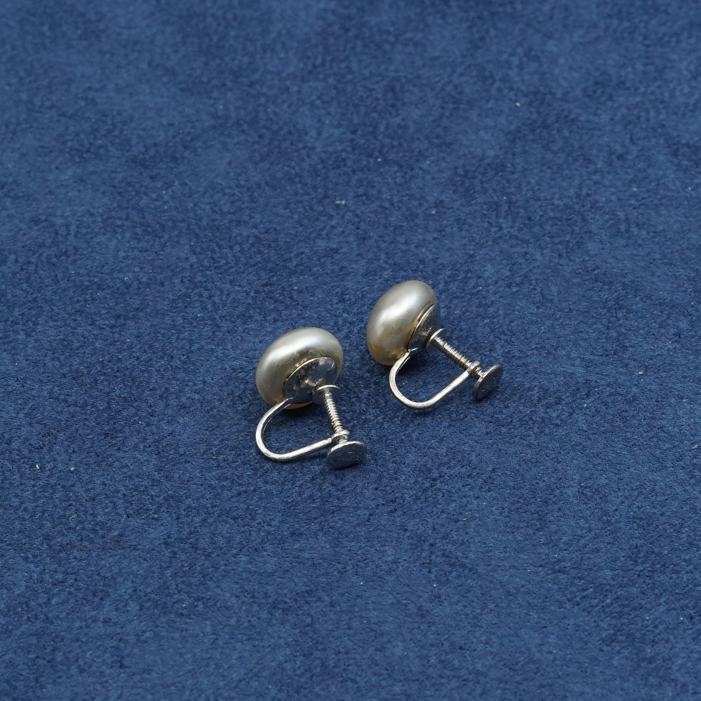 vtg Sterling silver screw back earrings, 925 with pearl, stamped Sterling