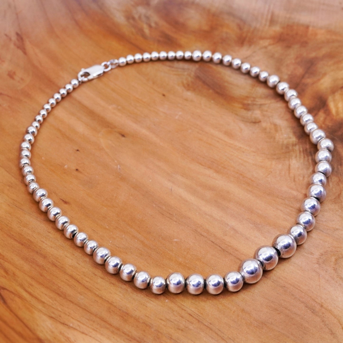 16”, vintage Sterling silver handmade necklace, 925 graduated bead chain