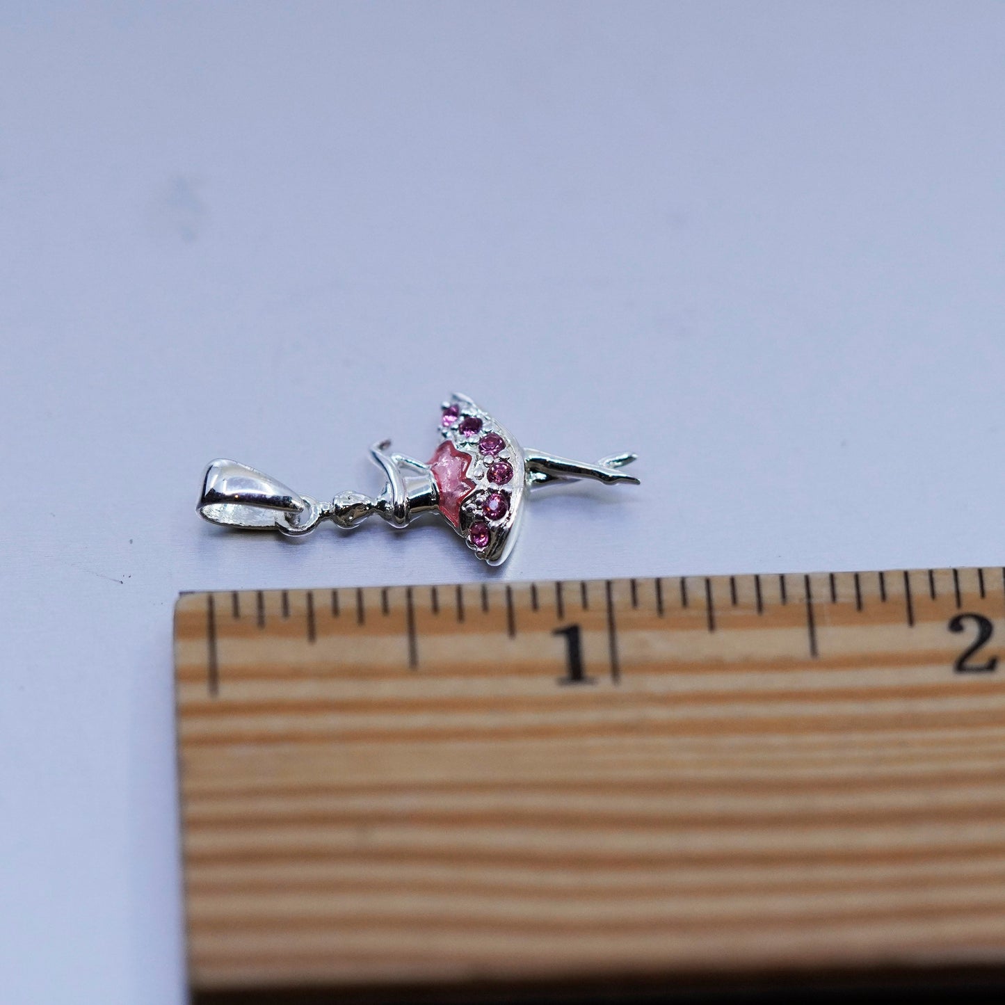 vtg sterling 925 silver handmade ballerina dancer charm pendant pink Crystal