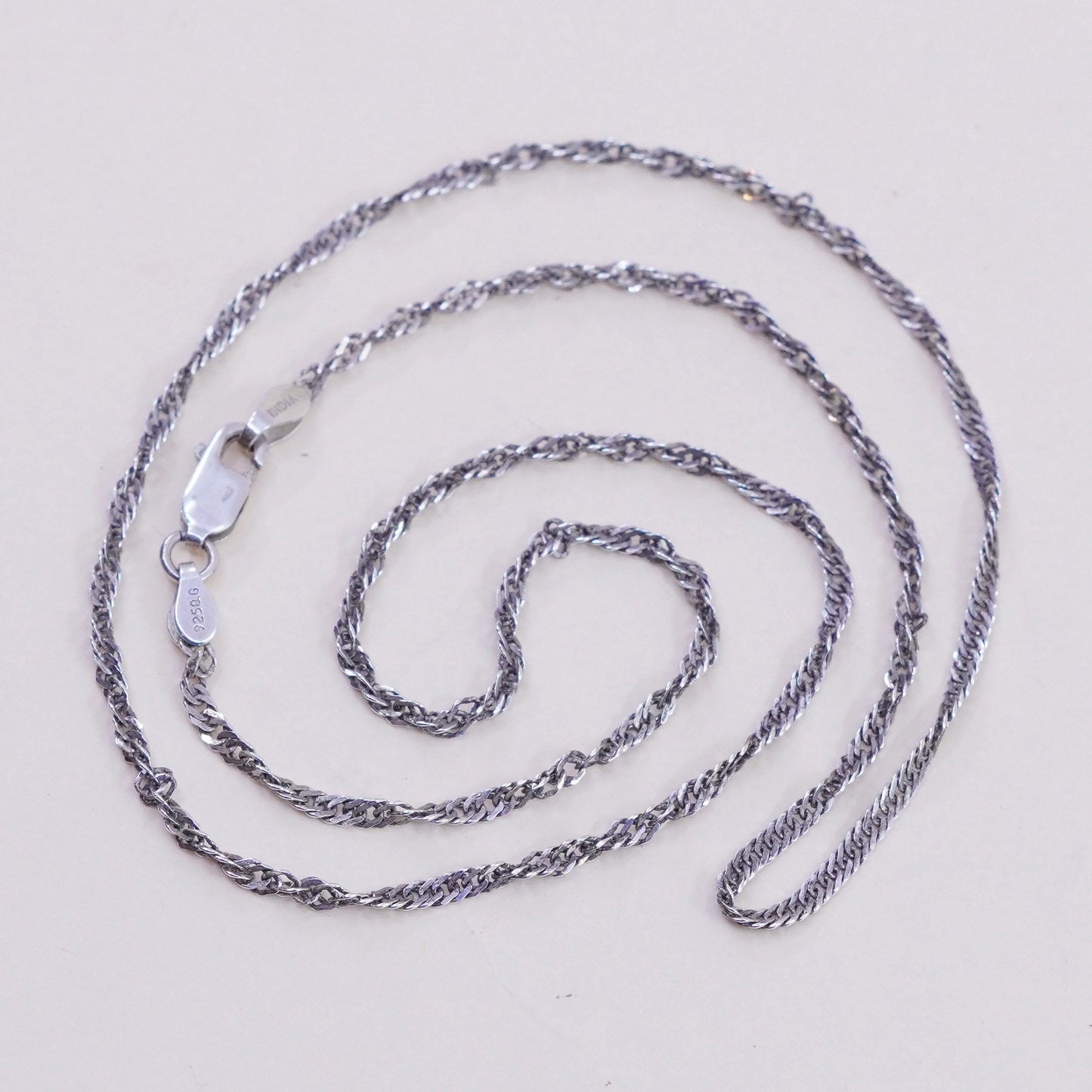 18”, 2mm, Vintage sterling silver India 925 silver twisted curb chain, necklace