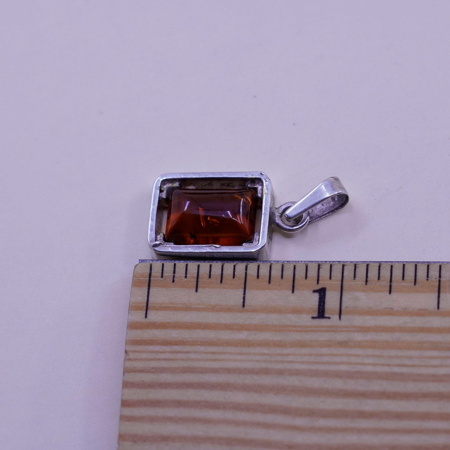 Vintage sterling 925 silver handmade pendant with amber