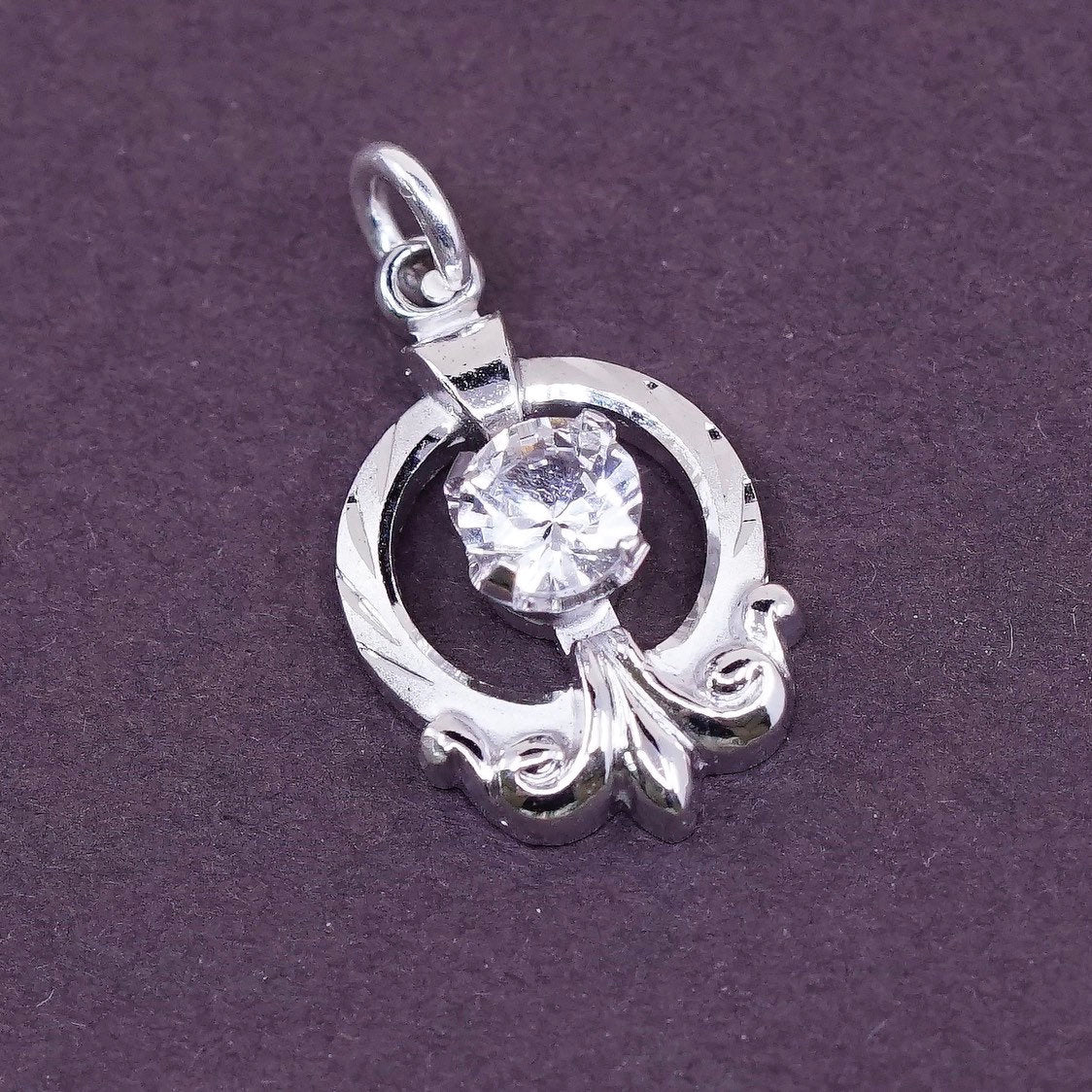 vtg Sterling silver handmade pendant, 925 charm with cz