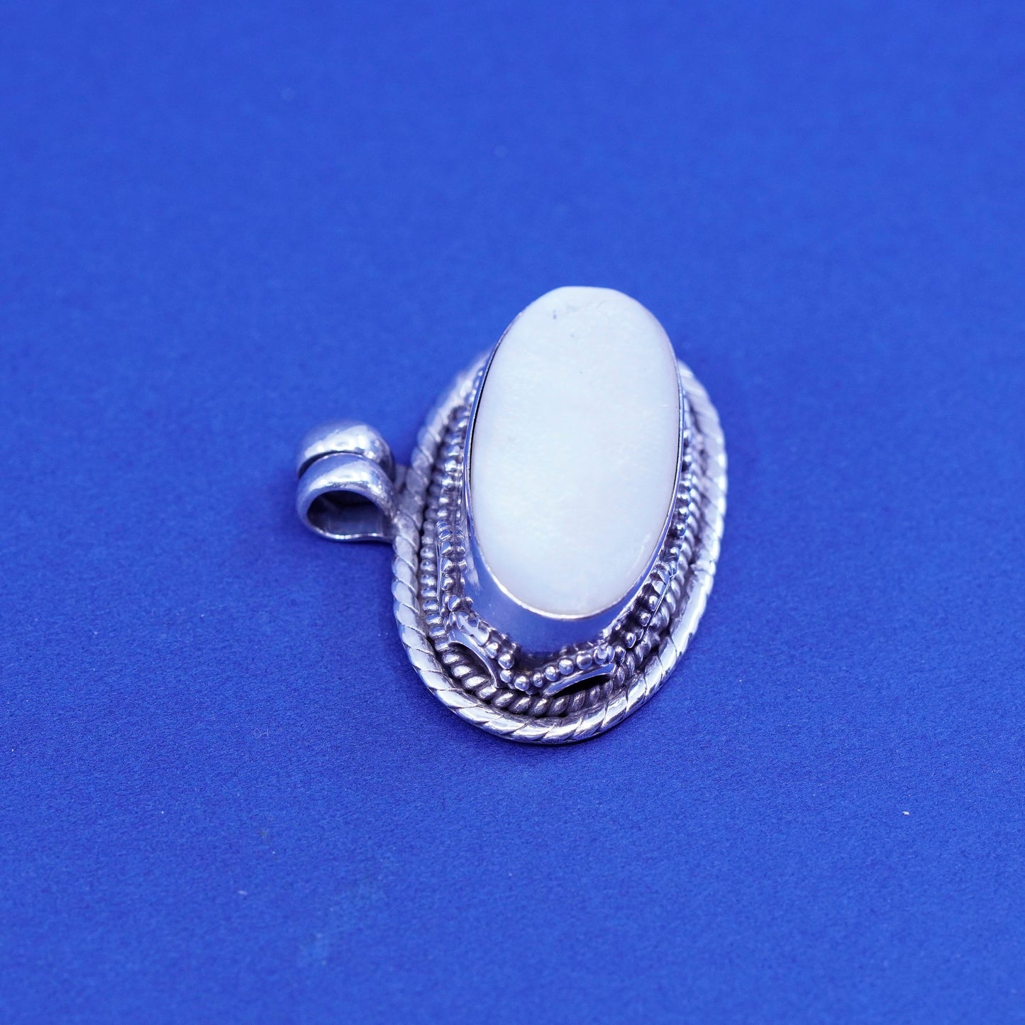 Vintage Sterling 925 silver handmade charm pendant with moonstone and beads