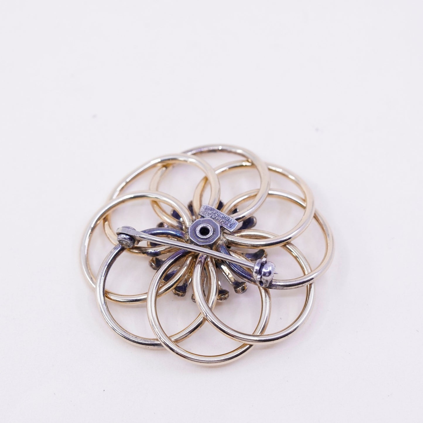 Symmetalic Vermeil gold filled sterling silver 14K brooch, 925 flower crystal