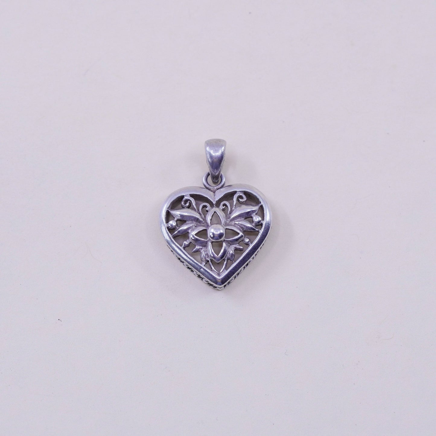 vintage sterling silver handmade pendant, 925 filigree heart charm