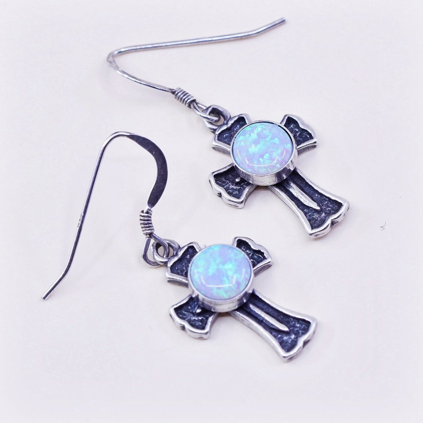 1990s Gordon and Smith Sterling 925 silver earrings, G & S cross opal cabochon