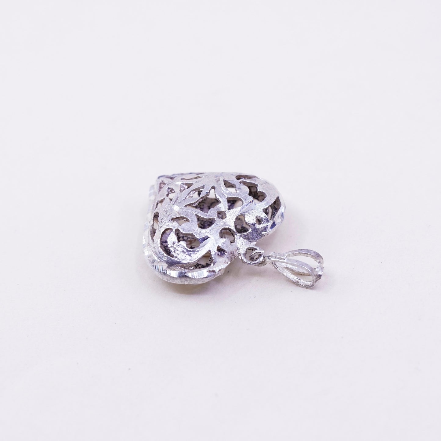 vintage sterling silver handmade pendant, 925 filigree heart