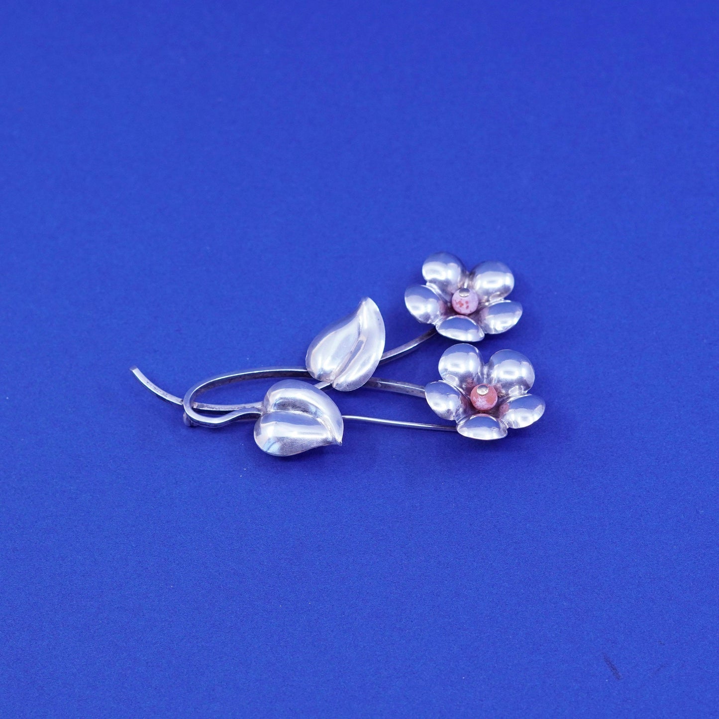 Vintage Sterling silver handmade brooch, 1950s 925 plumeria flower pin