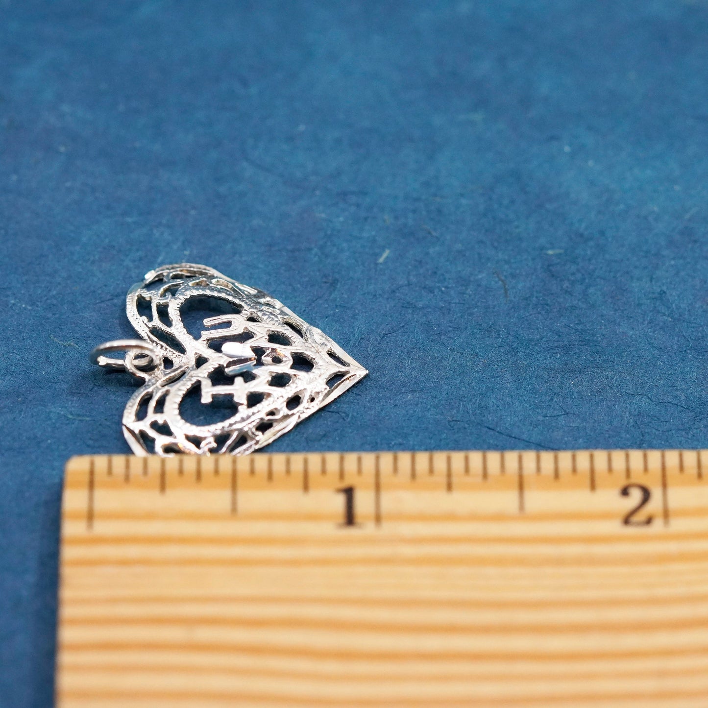 Vintage Sterling silver handmade pendant, 925 filigree heart