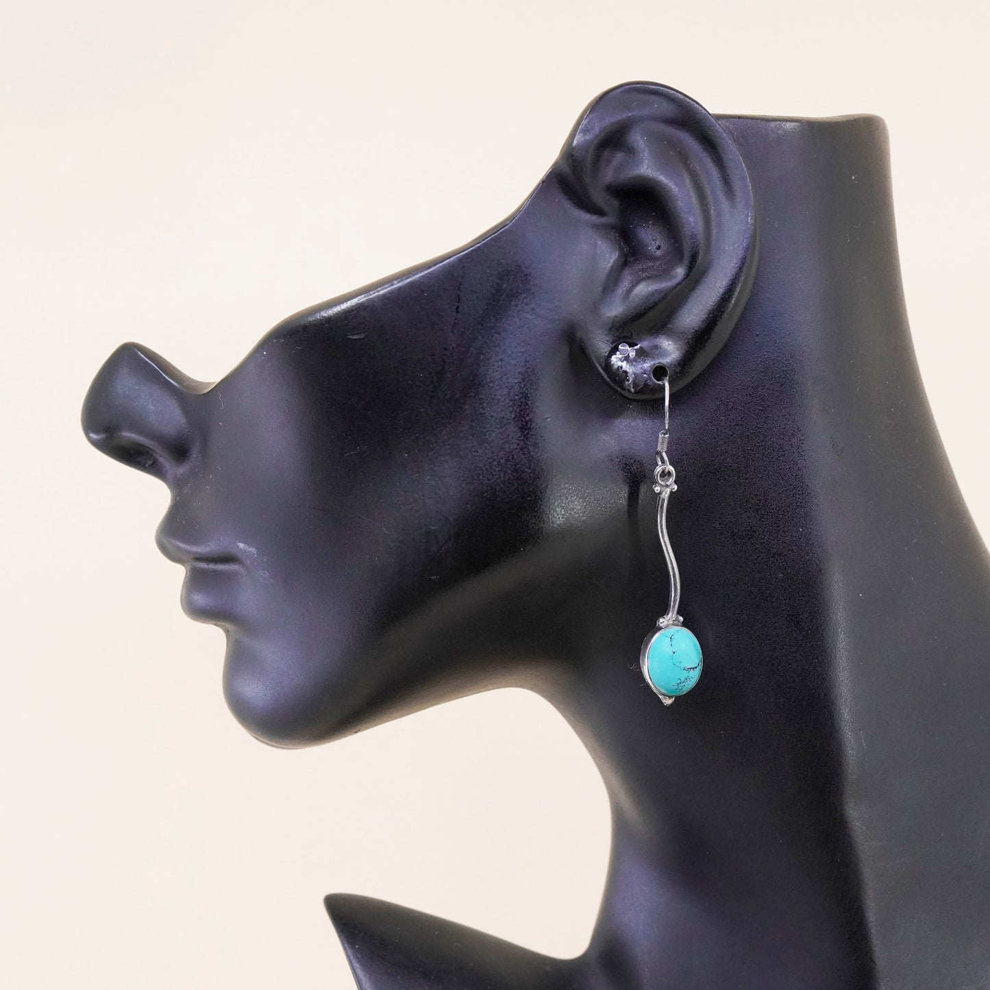 Vintage Sterling silver handmade earrings, 925 wavy drops with turquoise