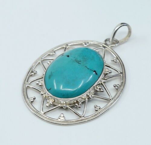 Vtg Sterling Silver Handmade Pendant W/ Turquoise & Beads