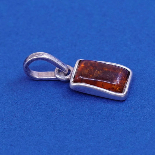 vtg Sterling silver handmade pendant, 925 w/ amber, stamped 925