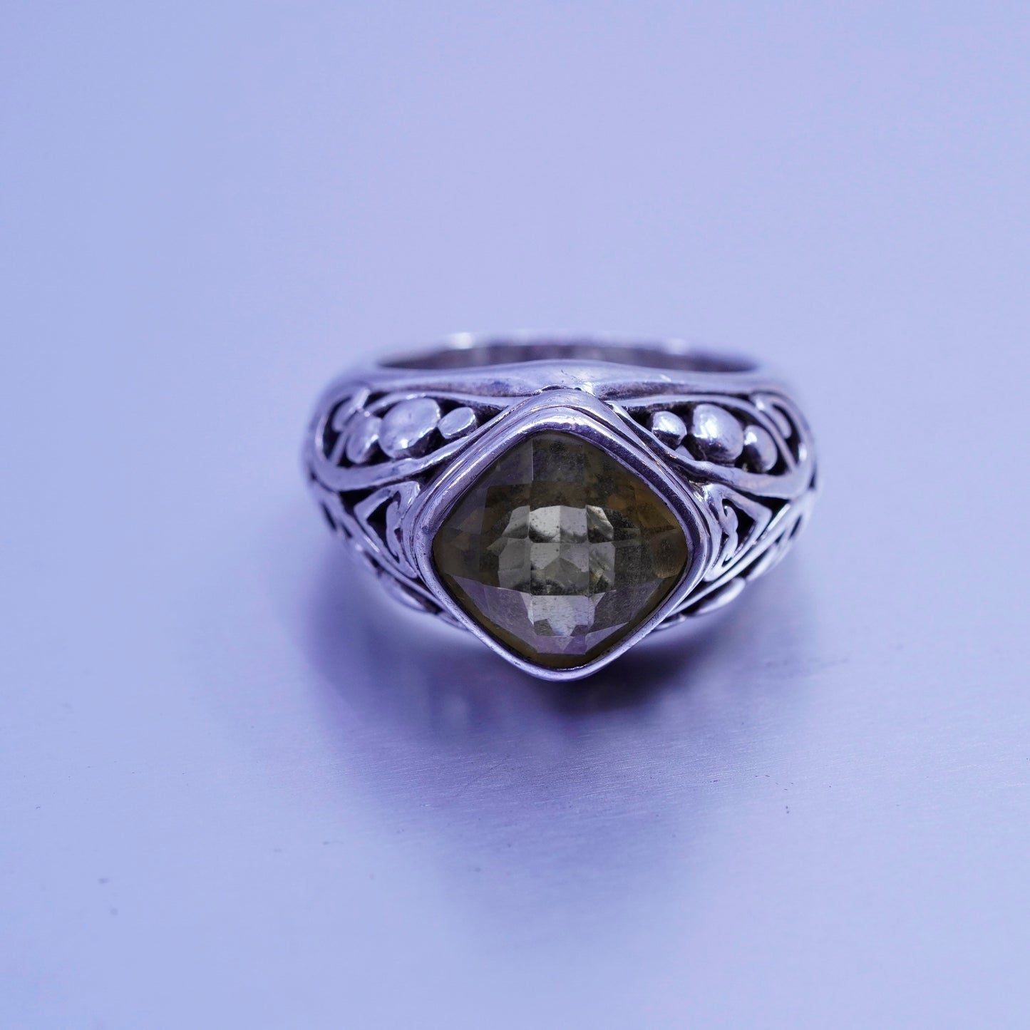 Size 7 vintage designer Sterling 925 silver handmade filigree ring citrine Bali