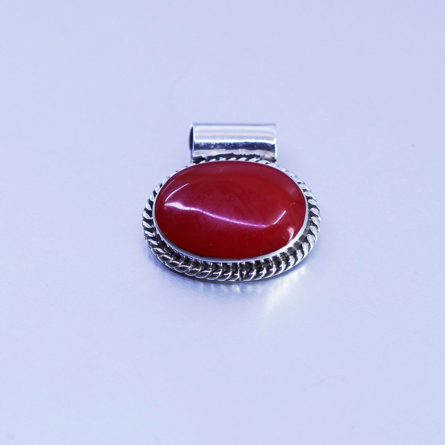 antique sterling 925 silver handmade pendant with red onyx and cable